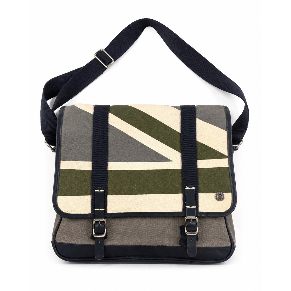 Ben Sherman Canvas Green Gray Crossbody Laptop School Messenger Bag